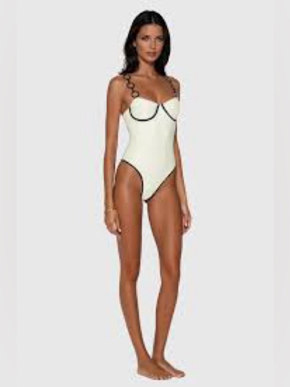 NWT Cream One-Piece Swimsuit with Black Trim Sz M